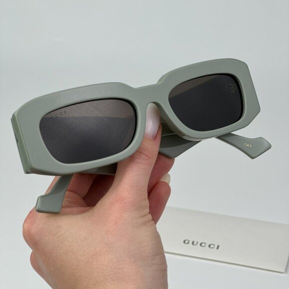 Gucci GG1426S 004 BRAND NEW Sunglasses Solid Sage Brown Unisex Rectangle - Picture 4 of 14